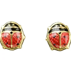 Boucles d'oreilles coccinelle émaillée rouge et noir (or jaune 375°)