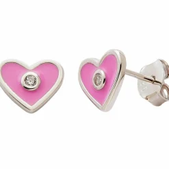 Boucles d'oreilles Cœur laqué Rose (argent)