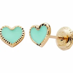 Boucles d'oreilles Cœur laqué Vert (or jaune 375°)