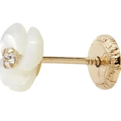 Boucles d'oreilles Fleur blanche nacrée (or jaune 375°)