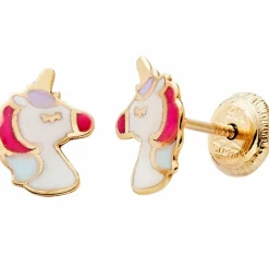 Boucles d'oreilles Licorne laquée Violet (or jaune 375°)