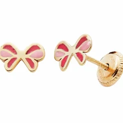 Boucles d'oreilles Nœud laqué Rose-Fushia (or jaune 375°)