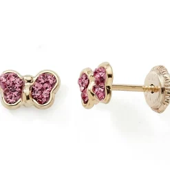 Boucles d'oreilles Papillon rose (or jaune 375°)