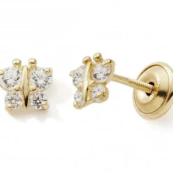 Boucles d'oreilles Papillon zirconium (or jaune 375°)