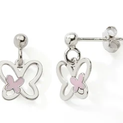 Boucles d'oreilles pendantes Papillon rose (argent)