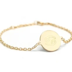 Bracelet chaîne médaille Cancer personnalisable (plaqué or)