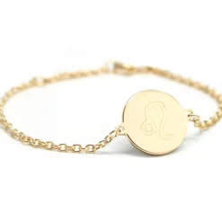 Bracelet chaîne médaille Lion personnalisable (plaqué or)