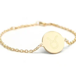 Bracelet chaîne médaille Taureau personnalisable (plaqué or)