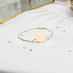 Bracelet chaîne médaille Verseau personnalisable (plaqué or)