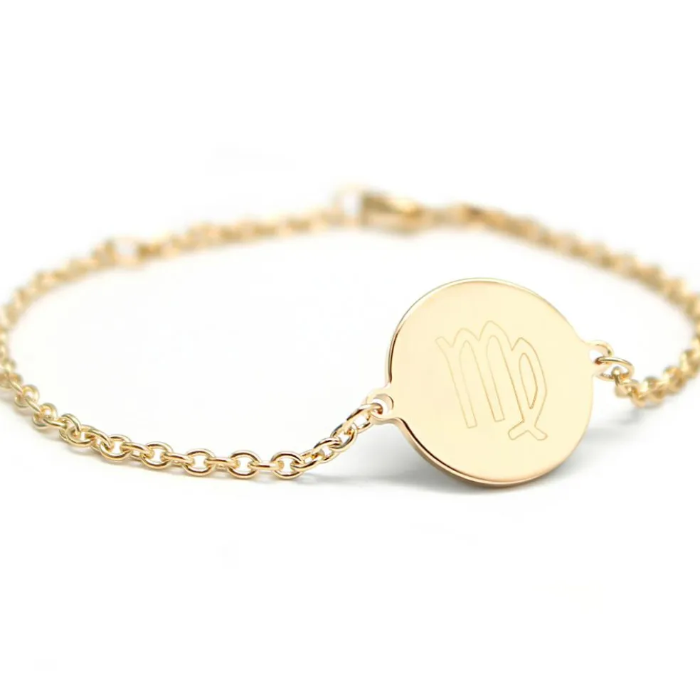 Bracelet chaîne médaille Vierge personnalisable (plaqué or)