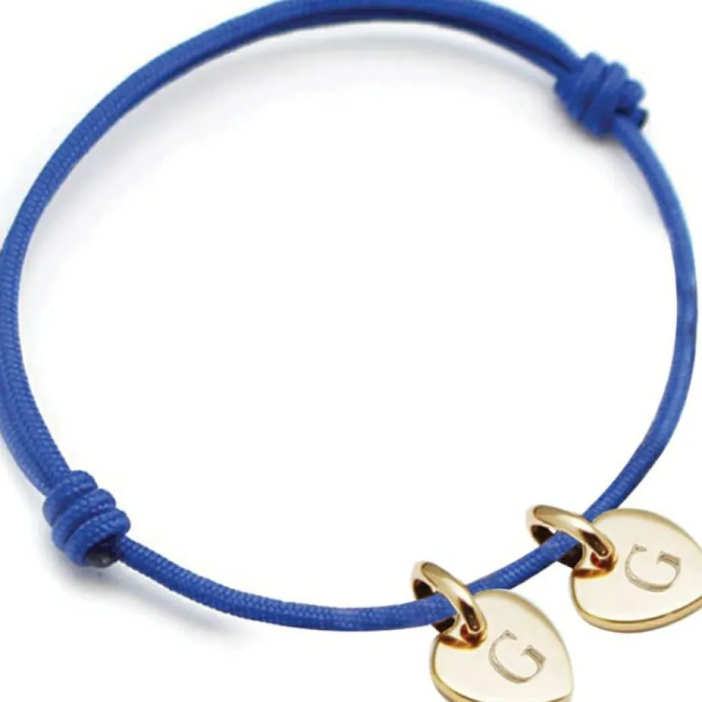 Bracelet cordon 2 charms coeur personnalisable (plaqué or)