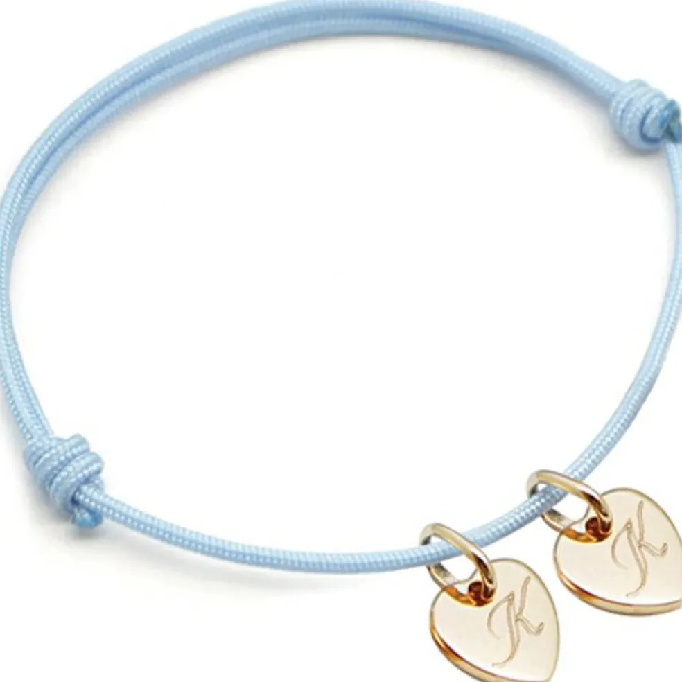 Bracelet cordon 2 charms coeur personnalisable (plaqué or)