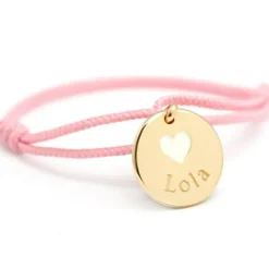 Bracelet cordon Coeur ivoire plaqué or (personnalisable)