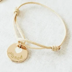 Bracelet cordon Coeur ivoire plaqué or (personnalisable)