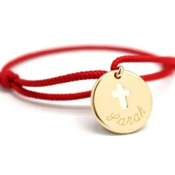 Bracelet cordon Croix ivoire plaqué or (personnalisable)