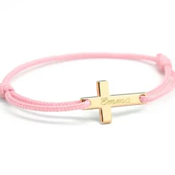 Bracelet cordon croix personnalisable (plaqué or 18 carats)