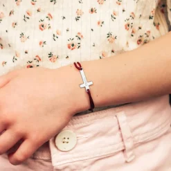 Bracelet cordon croix personnalisable (argent 925)