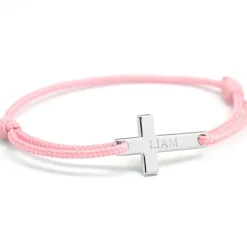 Bracelet cordon croix personnalisable (argent 925)
