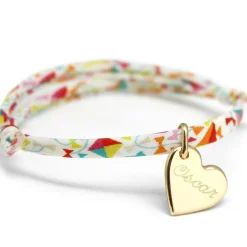 Bracelet cordon liberty Kids coeur personnalisable (plaqué or)