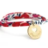 Bracelet cordon liberty médaille Coeur ivoire plaqué or (personnalisable)