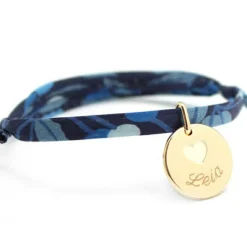Bracelet cordon liberty médaille Coeur ivoire plaqué or (personnalisable)