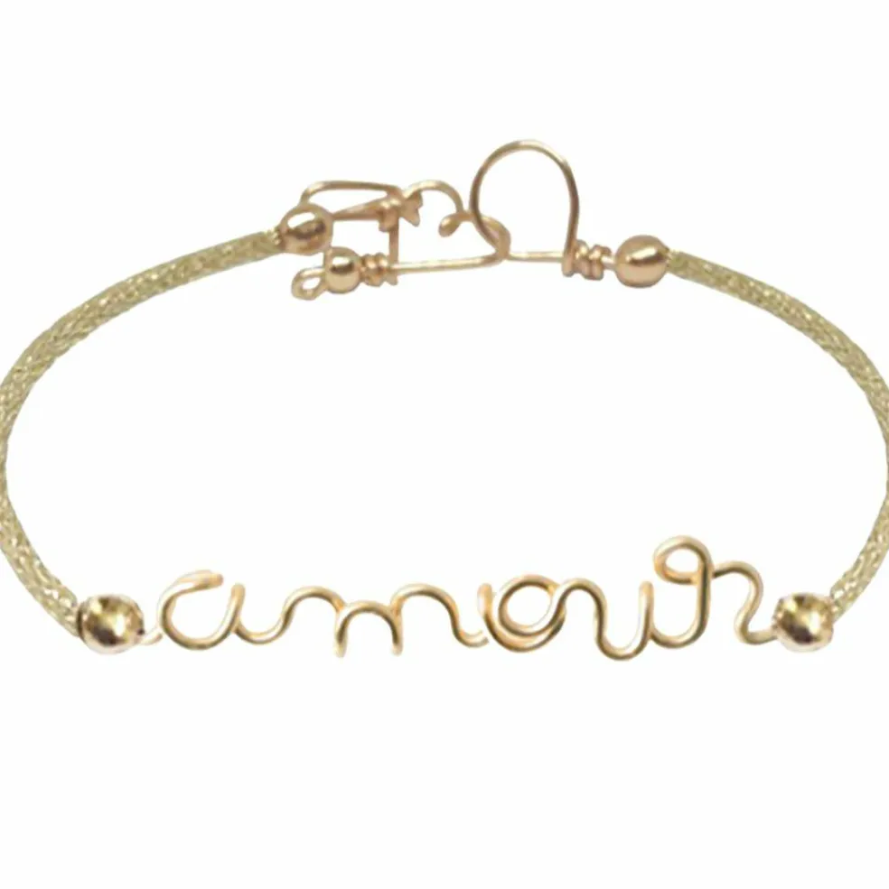 Bracelet cordon paillette Amour goldfilled jaune (personnalisable)