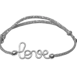 Bracelet cordon paillette Love argent (personnalisable)