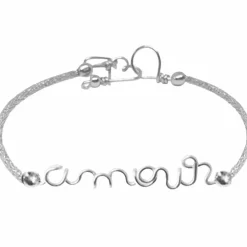 Bracelet cordon paillette Amour argent (personnalisable)