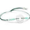 Bracelet cordon Rainbow Mini jeton vert forêt personnalisable (argent 925°)