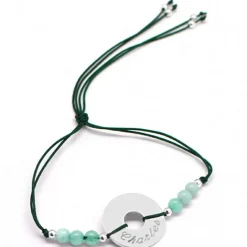 Bracelet cordon Rainbow Mini jeton vert forêt personnalisable (argent 925°)