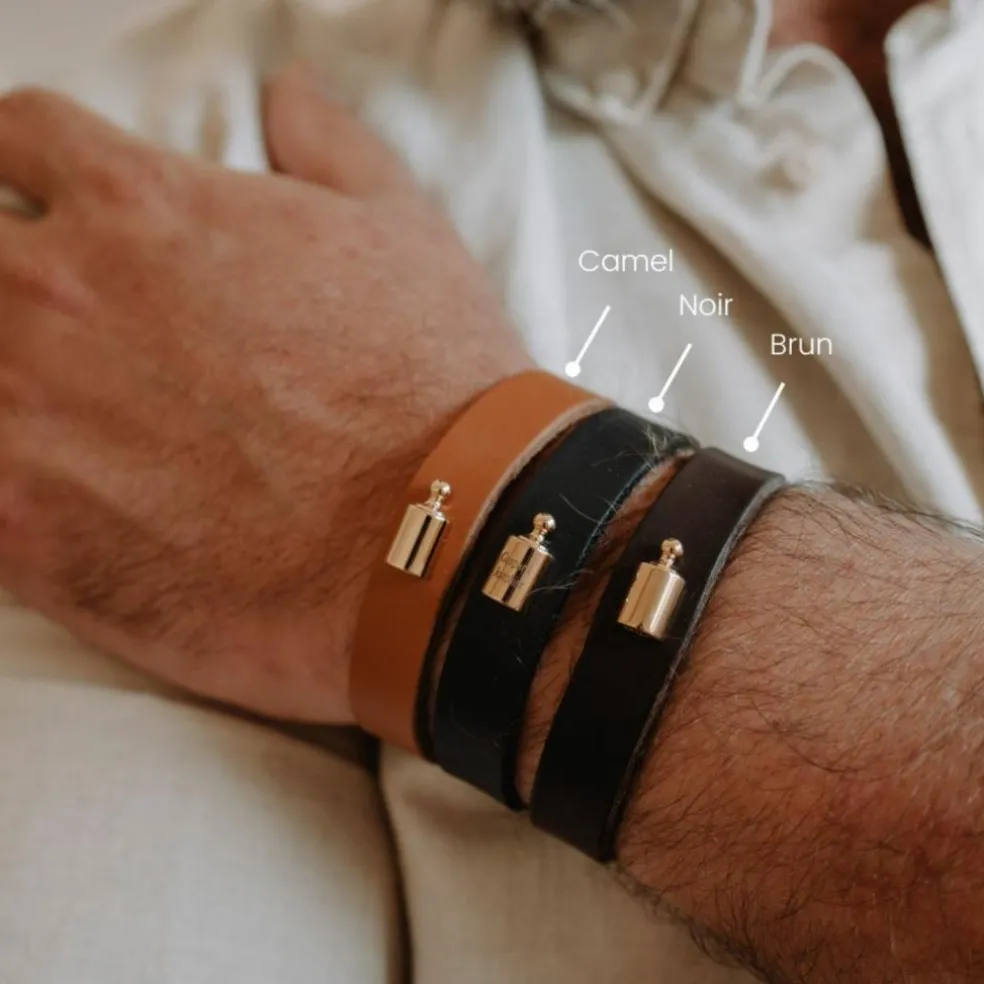 Bracelet en cuir Mon Petit Poids Brun (argent rhodié)