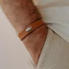 Bracelet en cuir Mon Petit Poids Camel (argent rhodié)