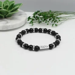 Bracelet homme en perles agate noire (personnalisable)