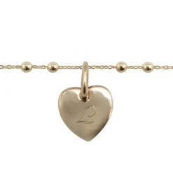 Bracelet médaille coeur chaîne perlée personnalisable (plaqué or)