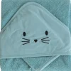 Cape de bain + gant chat bleu Nil (75 x 75 cm)