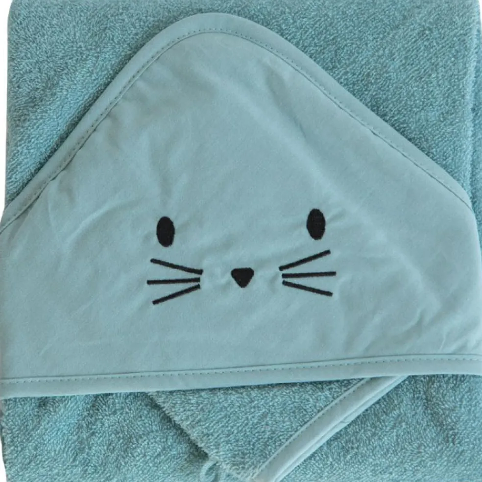 Cape de bain + gant chat bleu Nil (75 x 75 cm)