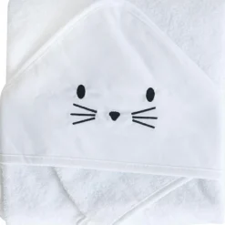 Cape de bain + gant chat blanc (75 x 75 cm)