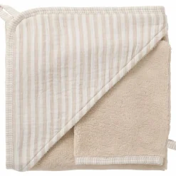 Cape de bain + gant éponge bambou et gaze rayé galet