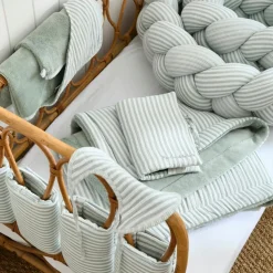 Cape de bain + gant éponge bambou et gaze rayé vert de gris - Reconditionné