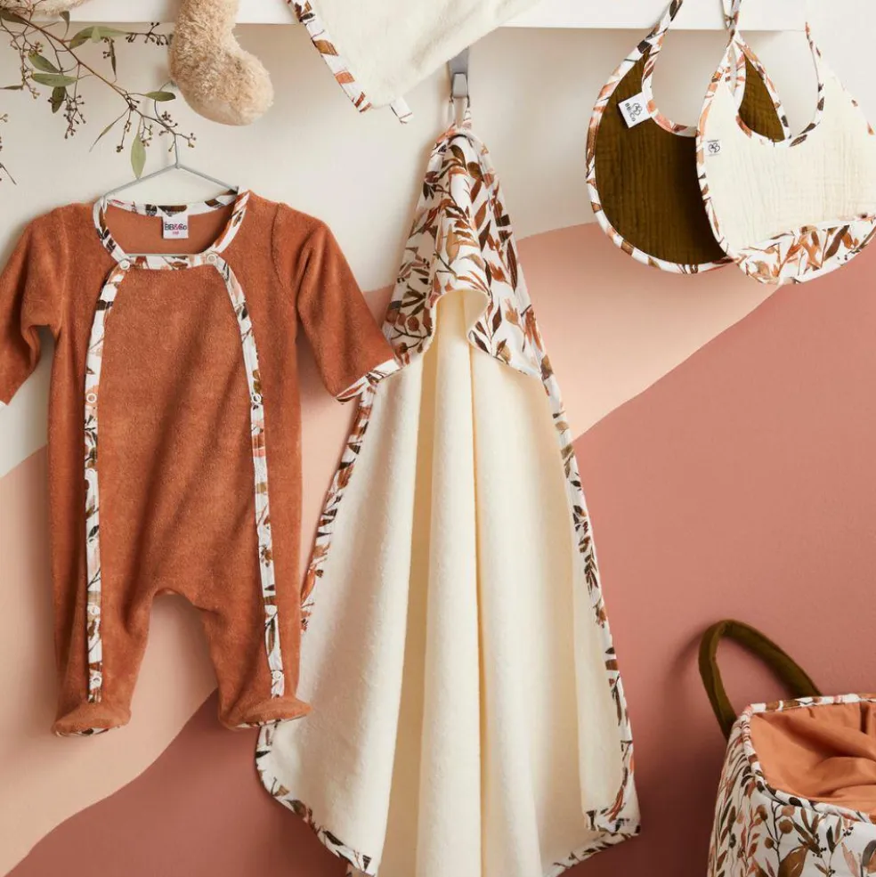 Cape de bain bambou + gant Caramel forest (70 x 70 cm)