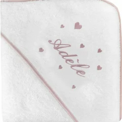 Cape de bain coeur rose personnalisable (80 x 80 cm)