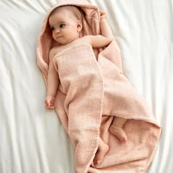 Cape de bain en mousseline-terry Pois rose-pêche