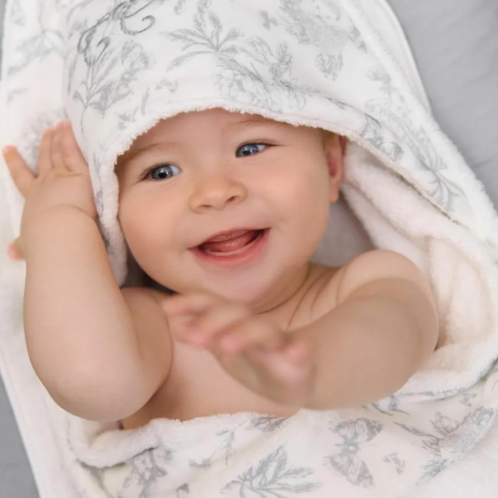 Cape de bain Toile de Jouy gris