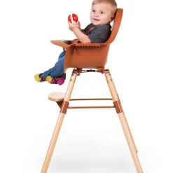 Chaise haute en bois naturel Evolu 2 terracotta + arceau