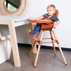 Chaise haute en bois naturel Evolu 2 terracotta + arceau