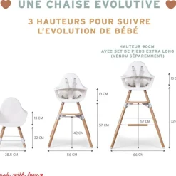 Chaise haute en bois naturel Evolu 2 menthe + arceau