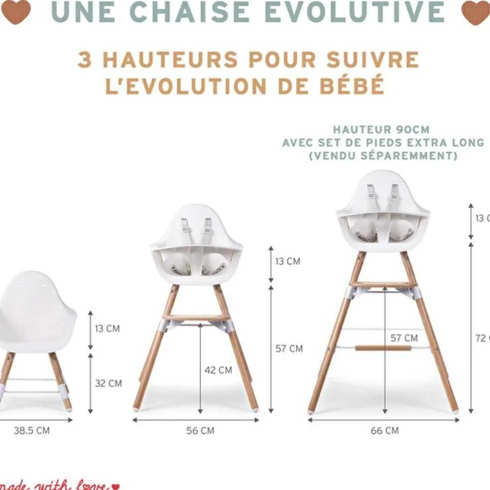 Chaise haute en bois naturel Evolu 2 menthe + arceau