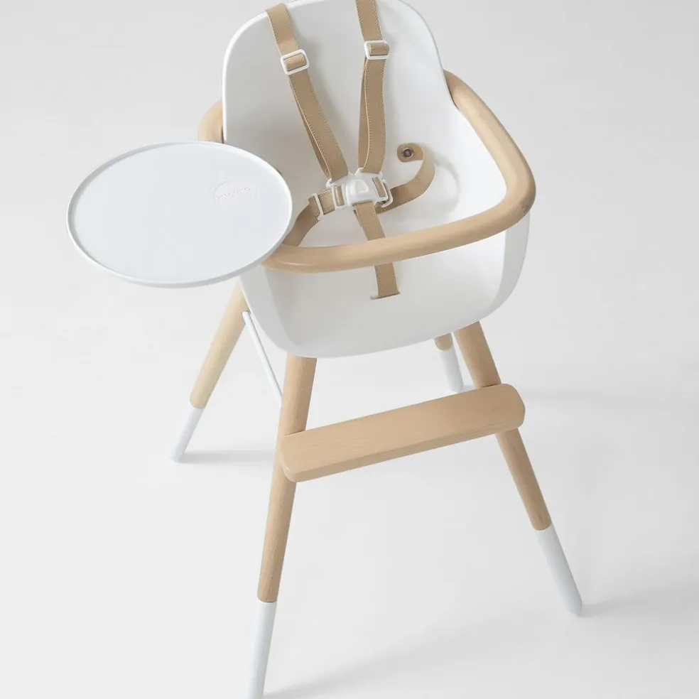 Chaise haute évolutive Ovo Luxe one avec harnais beige
