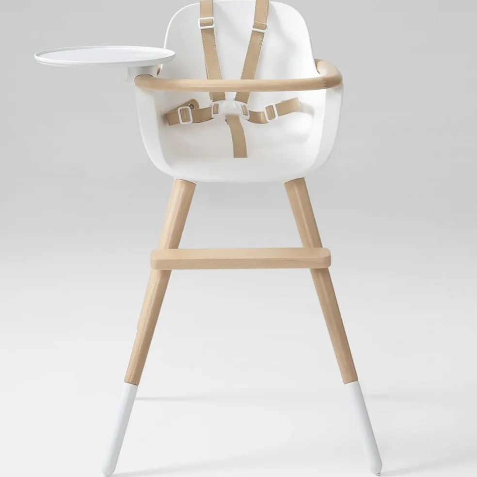 Chaise haute évolutive Ovo Luxe one avec harnais beige