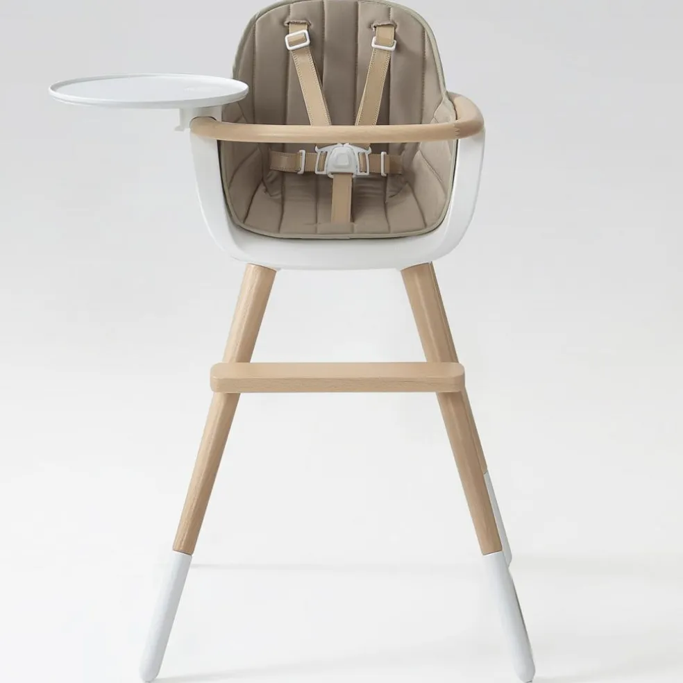 Chaise haute évolutive Ovo Luxe one avec harnais beige